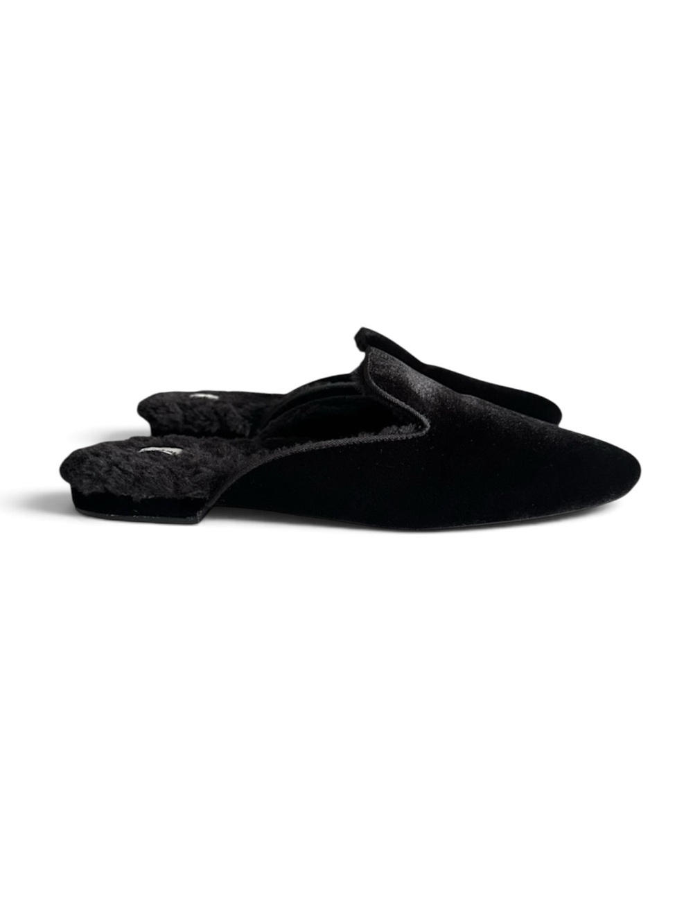 Birdies Phoebe Mules Black Velvet Faux Fur Lined Slippers Women’s Size 11